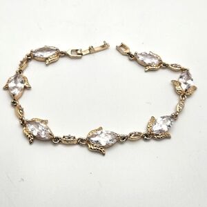 Estate Marquise Navette CZ Diamond Gold Tone Tennis Bracelet